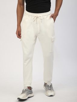 R&B - Men'S Ivory Fleece Plain Mid Waist Joggers