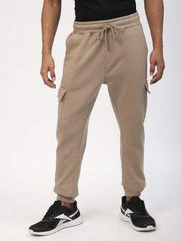 R&B - Beige Fleece Plain Mid Waist Joggers