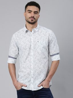 Classic Polo - Men'S Slim Fit All-Over Print Cotton Off White Shirt