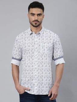 Classic Polo - Men'S White Slim Fit All-Over Print Cotton Shirt