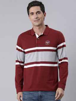Classic Polo - Men'S Maroon Slim Fit Colorblock Cotton Polo T-Shirt