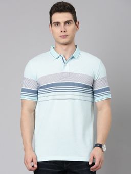 Classic Polo - Men'S Green Slim Fit Striped Cotton Blend Polo T-Shirt