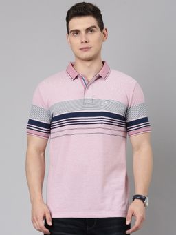 Classic Polo - Men'S Pink Slim Fit Striped Cotton Blend Polo T-Shirt