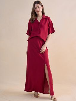 Femmella - Deep Red Skirt Co-Ord Set
