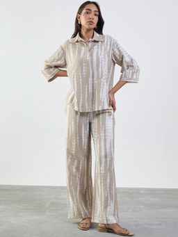 Femmella - Beige Abstract Shirt Co-Ord Set