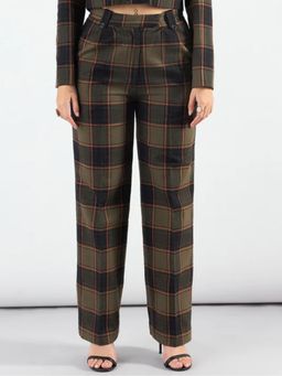 Powersutra - Women Green Toned Checkered Warm Regular Fit Trouser