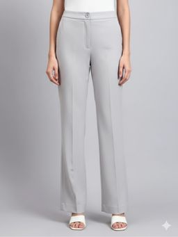 Powersutra - Women Light Grey Straight Fit Mid-Rise Trousers