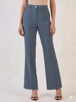 Powersutra - Women Grey Comfort Flared Mid-Rise Wide Trousers
