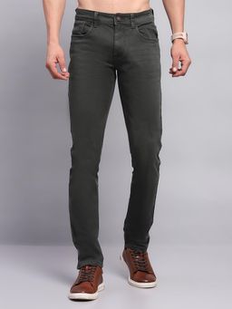 Monte Carlo - Men Solid Olive Denim Skinny Jeans