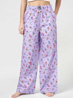 Bewakoof - Womens Lavender All Over Printed Wide Leg Pyjama