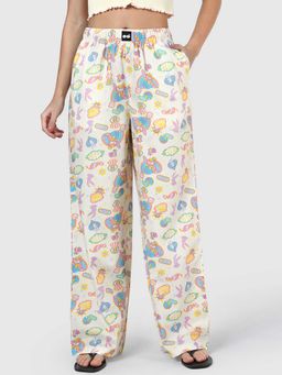 Bewakoof - Womens Off White Lola Bunny All Over Printed Wide Leg Pyjama