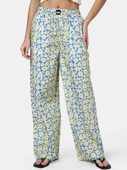 Bewakoof - Womens Marina Blue All Over Printed Wide Leg Pyjama