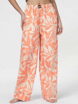 Bewakoof - Womens Beige and Orange All Over Printed Wide Leg Pyjama