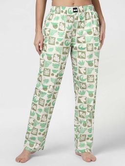 Bewakoof - Womens Off White and Green All Over Printed Pyjama