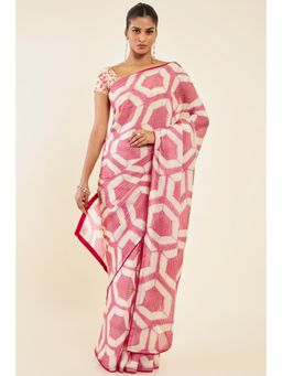 Soch - Women Pink Chiffon Embellished Saree with Unstitched Blouse