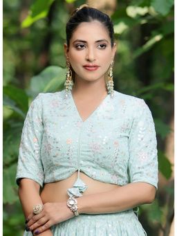 Ethnovog - Ready To Wear Sky Blue Embroidered Georgette Blouse