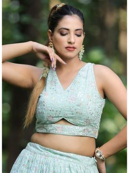 Ethnovog - Ready To Wear Sky Blue Georgette Embroidered Blouse