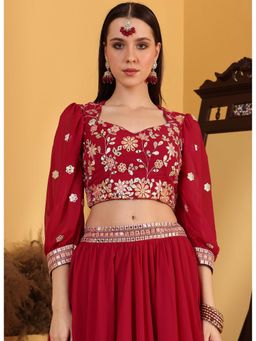 Ethnovog - Ready To Wear Dark Pink Embroidered Blouse