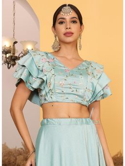 Ethnovog - Ready To Wear Sea Green Art Silk Embroidered Blouse
