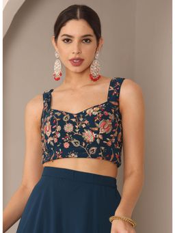 Ethnovog - Ready To Wear Blue Embroidered Georgette Blouse