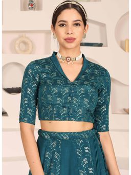 Ethnovog - Ready To Wear Teal Chinon Embroidered Blouse