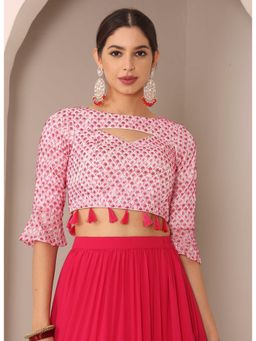 Ethnovog - Ready To Wear Off White N Pink Boat Neck Blouse