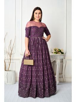 Ethnovog - Purple Georgette Embroidered Gown