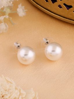 Estele - Rhodium Plated Beautiful White Pearl Stud Earrings for Women
