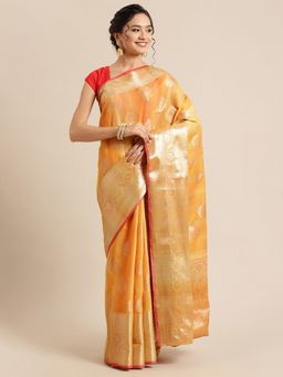 Banarasi Silk Works - Matka Woven Saree Yellow with Unstitched Blouse