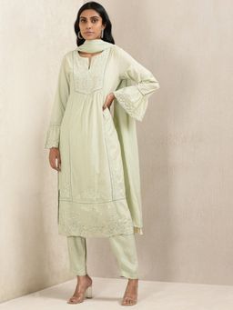 Ritu Kumar - Mint Embroidered Kurta with Pant and Dupatta (Set of 3)