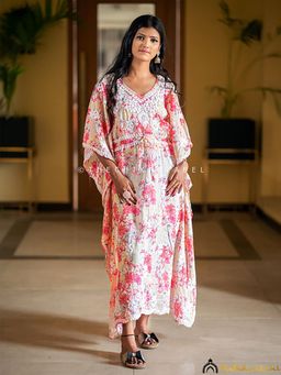 The Chikan Label - Faraha Mulmul Cotton Kaftan -Beige