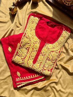 The Chikan Label - Adda Modal Chikankari Kurti Pant Set - Red