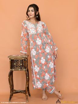 The Chikan Label - Nyra Modal Chikankari Kurta Set - Orange