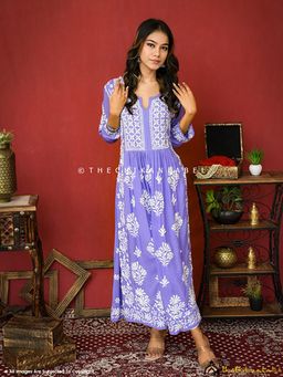The Chikan Label - Zinia Modal Chikankari A-Line Kurti - Lavender