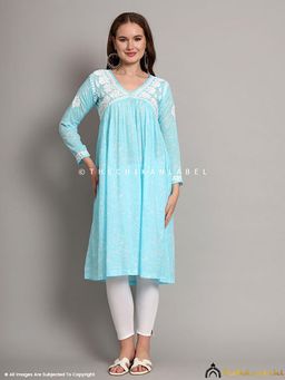 The Chikan Label - Alia Mulmul Chikankari Anarkali -Sky Blue
