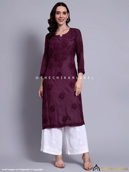 The Chikan Label - Sama Muslin Chikankari Straight Kurti - Mauve