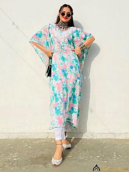 The Chikan Label - Faraha Mulmul Cotton Kaftan-Pink