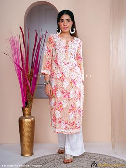 The Chikan Label - Sabiha Mulmul Chikankari Straight Kurti - Beige