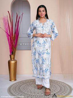 The Chikan Label - Sabiha Mulmul Chikankari Straight Kurti - Blue