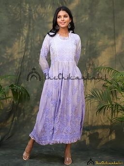 The Chikan Label - Lavender Noori Muslin Chikankari Anarkali