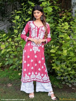 The Chikan Label - Safa Muslin Chikankari Straight Kurti - Toffy Pink