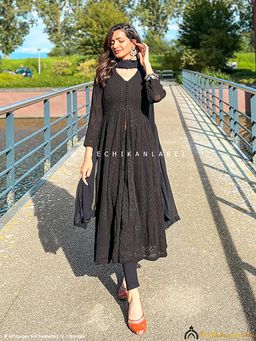 The Chikan Label - Black Naveli Slit Chikankari Kurti