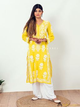 The Chikan Label - Yellow Duaa Modal Chikankari Straight Kurti