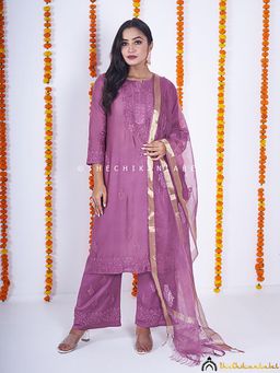 The Chikan Label - Purple Hiba Chanderi Chikankari Kurta Set