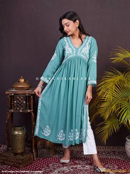The Chikan Label - Nayra Modal Chikankari Anarkali -Green