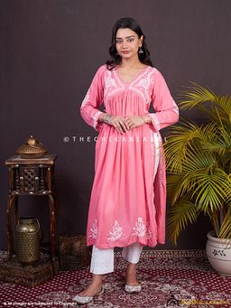 The Chikan Label - Nayra Modal Chikankari Anarkali -Peach