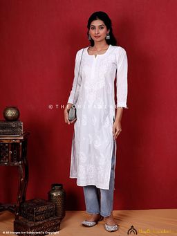 The Chikan Label - White Taibah Cotton Chikankari Straight Kurti