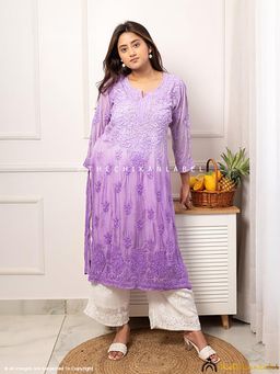 The Chikan Label - Asmeet Muslin Chikankari Straight Kurti-Lavender
