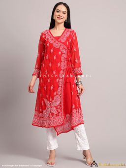 The Chikan Label - Jaanvi Georgette Chikankari Angrakha - Red