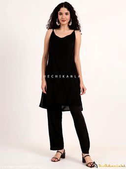 The Chikan Label - Avleen Modal Chikankari Strappy Set - Black